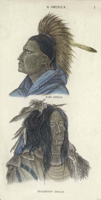 साकी इंडियन और एक ब्लैकफुट इंडियन (रंग उत्कीर्णन) द्वारा अंग्रेजी स्कूल