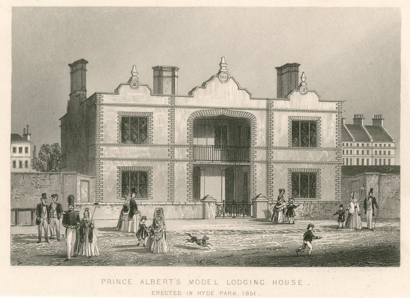 प्रिंस अल्बर्ट्स मॉडल लॉजिंग हाउस, महान प्रदर्शनी, 1851 द्वारा अंग्रेजी स्कूल