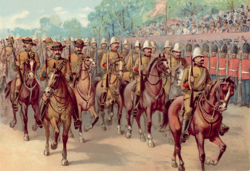 क्वीन विक्टोरिया की डायमंड जुबली 1897, केप एंड कैनेडियन राइफल्स पासिंग कॉन्स्टीट्यूशन हिल (क्रोमोलिथो) द्वारा अंग्रेजी स्कूल