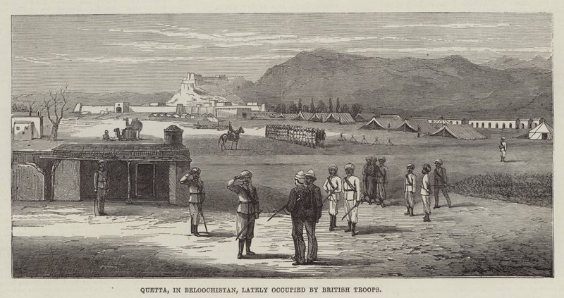बेलूचिस्तान में क्वेटा, हाल ही में ब्रिटिश सैनिकों द्वारा कब्जा कर लिया गया (उत्कीर्णन) द्वारा अंग्रेजी स्कूल