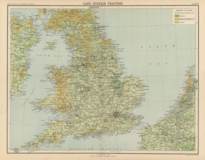 रॉयल एटलस, लगभग 1900: भूमि सतह विशेषताएँ (रंगीन लिथो) द्वारा अंग्रेजी स्कूल