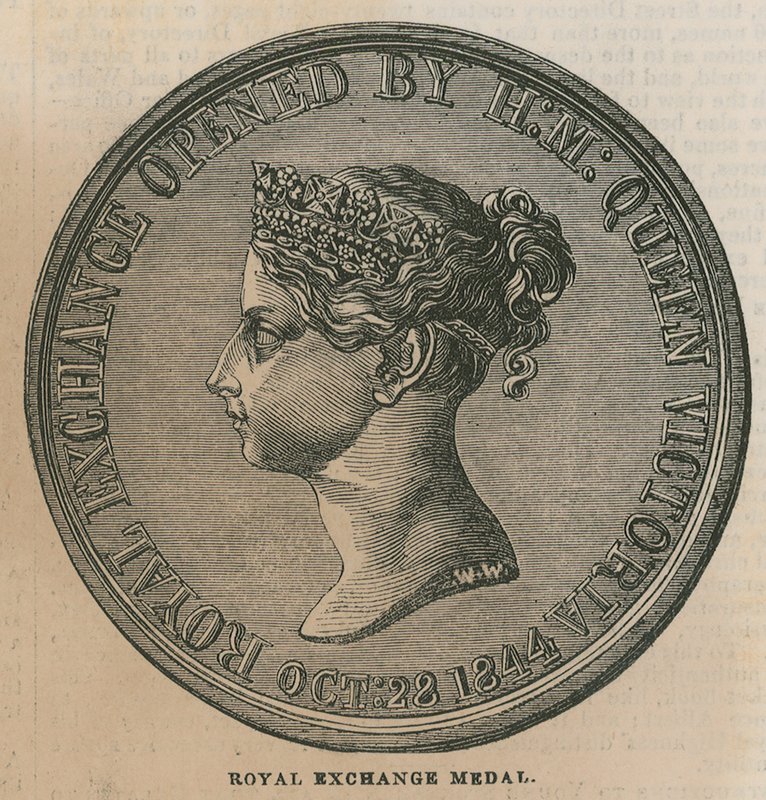 रॉयल एक्सचेंज मेडल, 1844 में रॉयल एक्सचेंज के उद्घाटन के लिए मारा गया द्वारा अंग्रेजी स्कूल