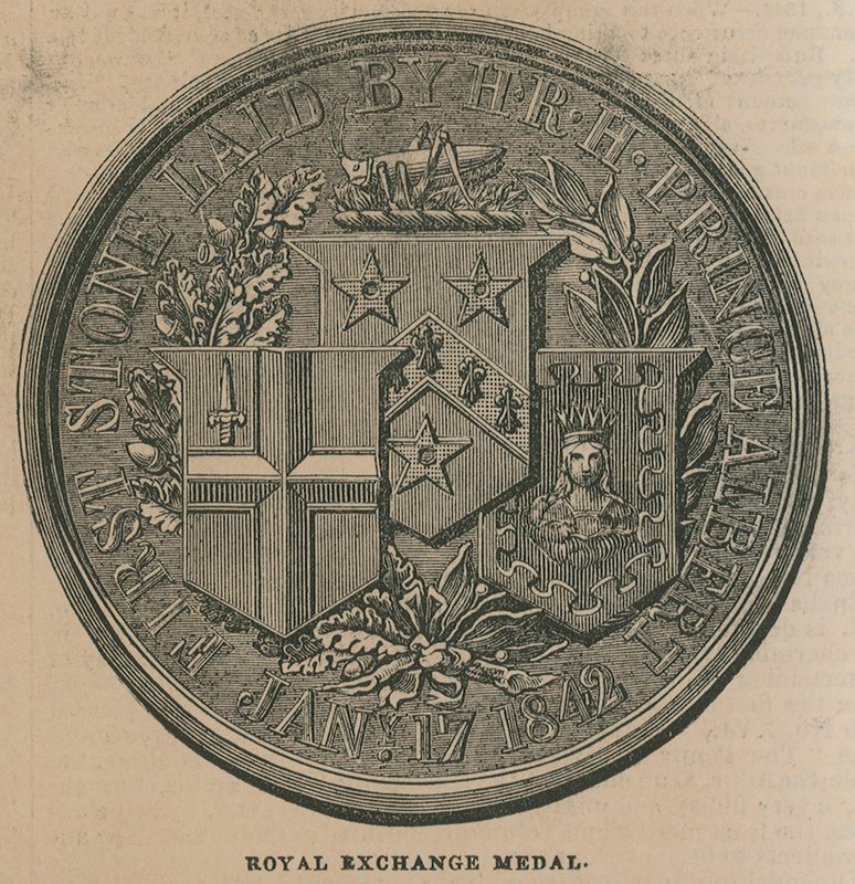 रॉयल एक्सचेंज मेडल, 1844 में रॉयल एक्सचेंज के उद्घाटन के लिए मारा गया द्वारा अंग्रेजी स्कूल