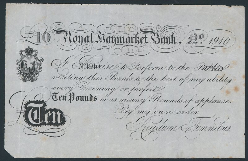 Royal Haymarket Bank, मजाक नाटकीय बैंक नोट द्वारा अंग्रेजी स्कूल