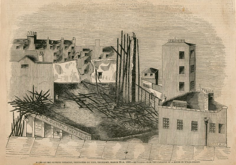 29 मार्च 1849 को आग से नष्ट हुए ओलंपिक थियेटर के अवशेष द्वारा अंग्रेजी स्कूल