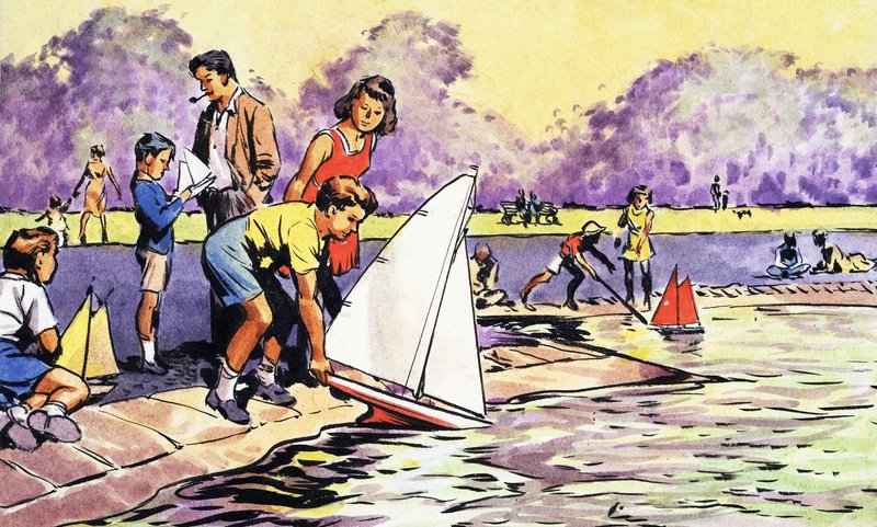 राउंड पॉन्ड, केंसिंग्टन गार्डन में नौकायन नौकाएँ द्वारा अंग्रेजी स्कूल