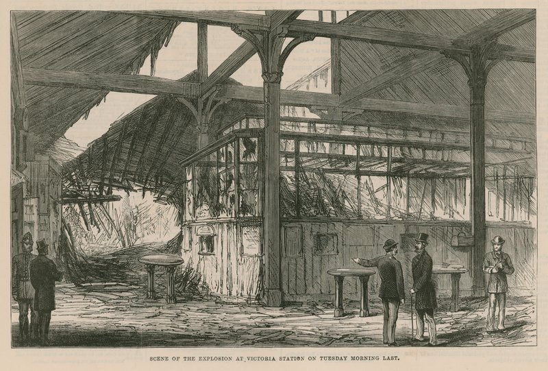 विक्‍टोरिया स्‍टेशन पर विस्‍फोट का दृश्य मंगलवार की सुबह, 1884 द्वारा अंग्रेजी स्कूल