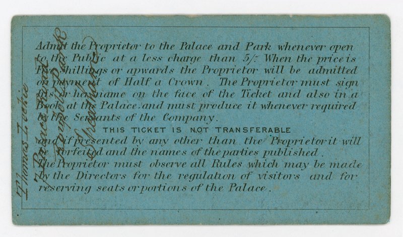 क्रिस्टल पैलेस में प्रवेश के लिए सीजन टिकट, 186162, नियम दिखाते हुए रिवर्स द्वारा अंग्रेजी स्कूल
