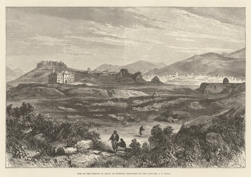 इफिसुस में डायना के मंदिर की साइट, स्वर्गीय मिस्टर जेटी वुड (उत्कीर्णन) द्वारा खोजी गई द्वारा अंग्रेजी स्कूल