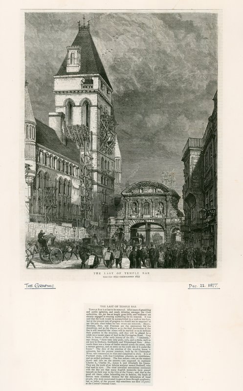 टेम्पल बार, लंदन। विध्वंस, 1877 द्वारा अंग्रेजी स्कूल