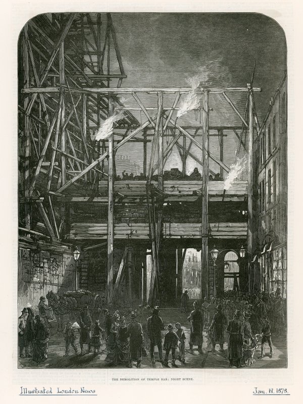 टेम्पल बार, लंदन। विध्वंस, 1878 द्वारा अंग्रेजी स्कूल