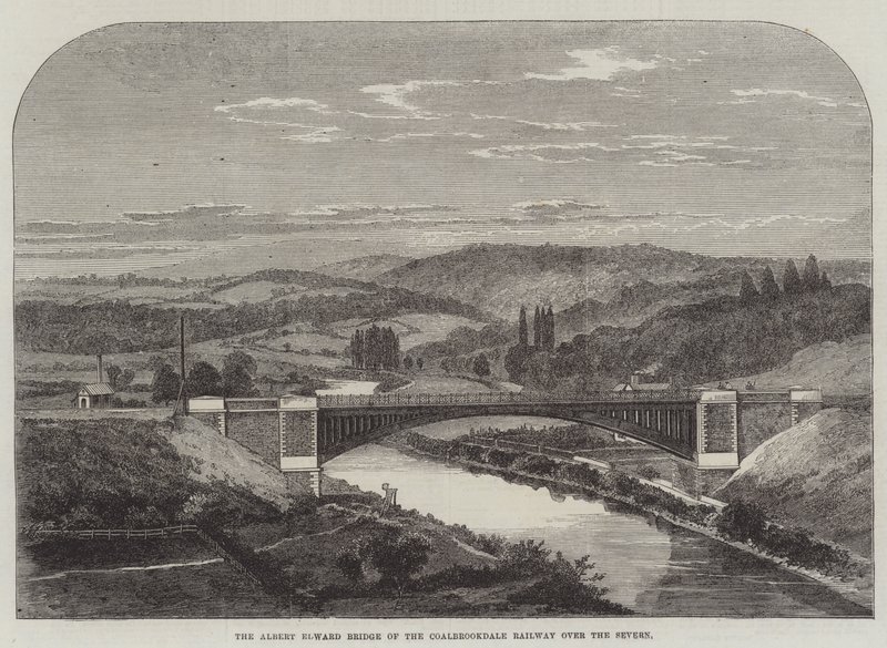 सेवर्न (उत्कीर्णन) पर कोलब्रुकडेल रेलवे का अल्बर्ट एडवर्ड ब्रिज द्वारा अंग्रेजी स्कूल
