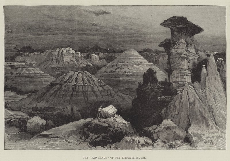 लिटिल मिसौरी की "बैड लैंड्स" (उत्कीर्णन) द्वारा अंग्रेजी स्कूल
