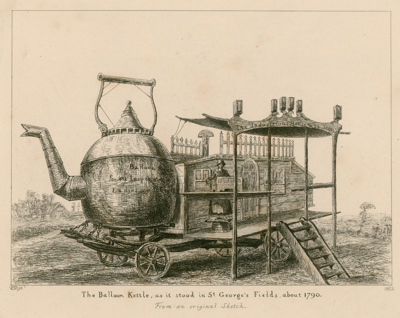 बैलून केटल, जैसा कि 1790 में सेंट जॉर्जेस फील्ड्स, लंदन में था द्वारा अंग्रेजी स्कूल