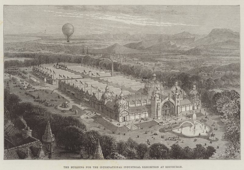 एडिनबर्ग में अंतर्राष्ट्रीय औद्योगिक प्रदर्शनी के लिए भवन (उत्कीर्णन) द्वारा अंग्रेजी स्कूल