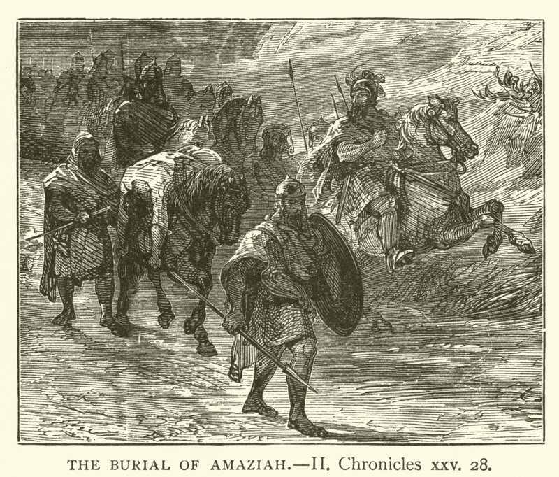 अमाज़ियाह का दफ़नाना, II, इतिहास, xxv, 28 (उत्कीर्णन) द्वारा अंग्रेजी स्कूल