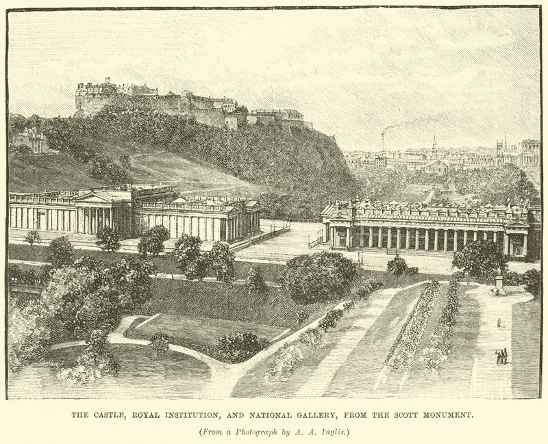 स्कॉट स्मारक से कैसल, रॉयल इंस्टीट्यूशन और नेशनल गैलरी द्वारा अंग्रेजी स्कूल