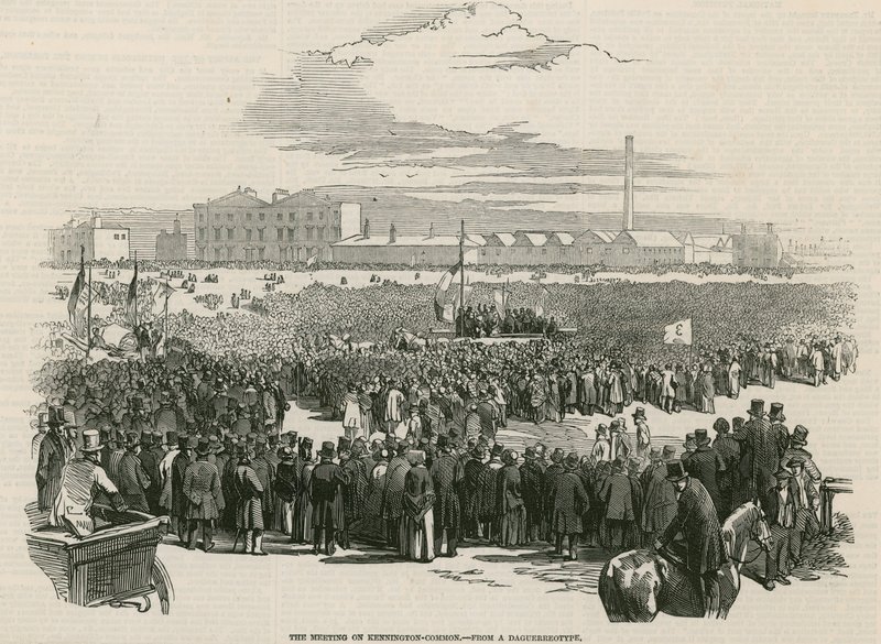 1848 में केनिंग्टन कॉमन पर चार्टिस्ट की बैठक द्वारा अंग्रेजी स्कूल