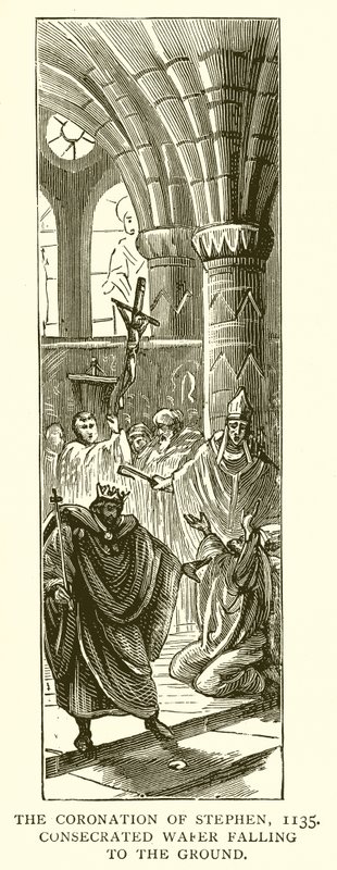 स्टीफन का राज्याभिषेक, 1135। भूमि पर गिरने वाले सुरक्षित वेफर द्वारा अंग्रेजी स्कूल