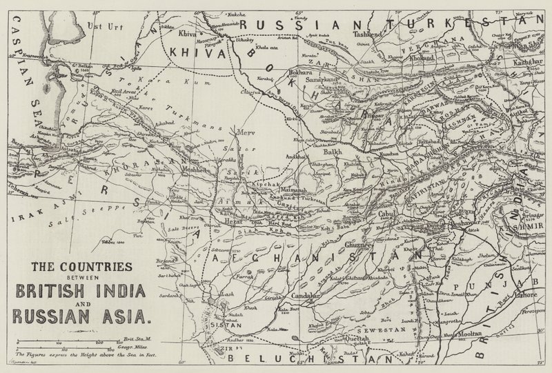 ब्रिटिश भारत और रूसी एशिया के बीच के देश (उत्कीर्णन) द्वारा अंग्रेजी स्कूल