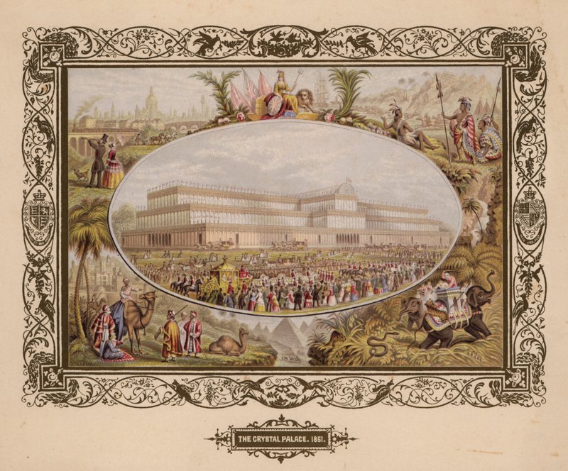 द क्रिस्टल पैलेस, 1851, द ग्रेट प्रदर्शनी, हाइड पार्क, लंदन। द्वारा अंग्रेजी स्कूल