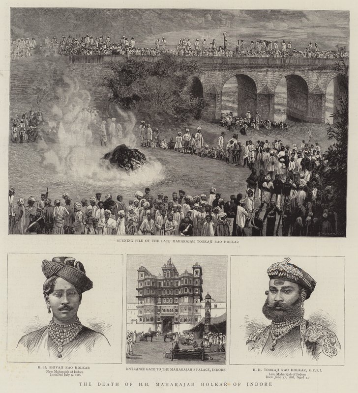 इंदौर के एचएच महाराजा होल्कर की मृत्यु (उत्कीर्णन) द्वारा अंग्रेजी स्कूल