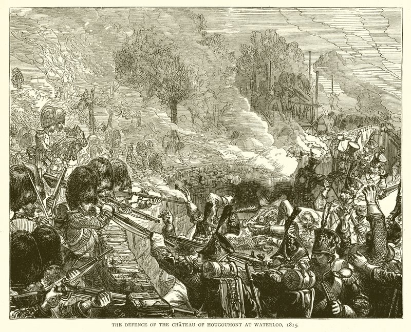 1815 में वाटरलू में हौगौमोंट के चेटू की रक्षा द्वारा अंग्रेजी स्कूल