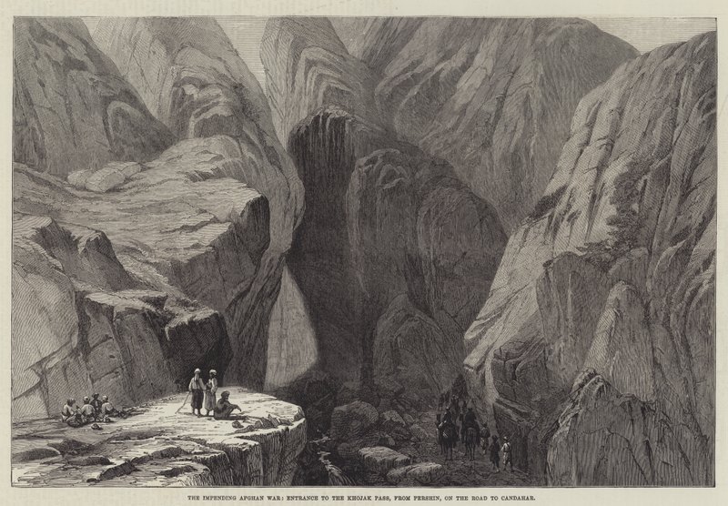 आसन्न अफगान युद्ध, खोजक दर्रे में प्रवेश, पर्शिन से, कंधार की सड़क पर (उत्कीर्णन) द्वारा अंग्रेजी स्कूल