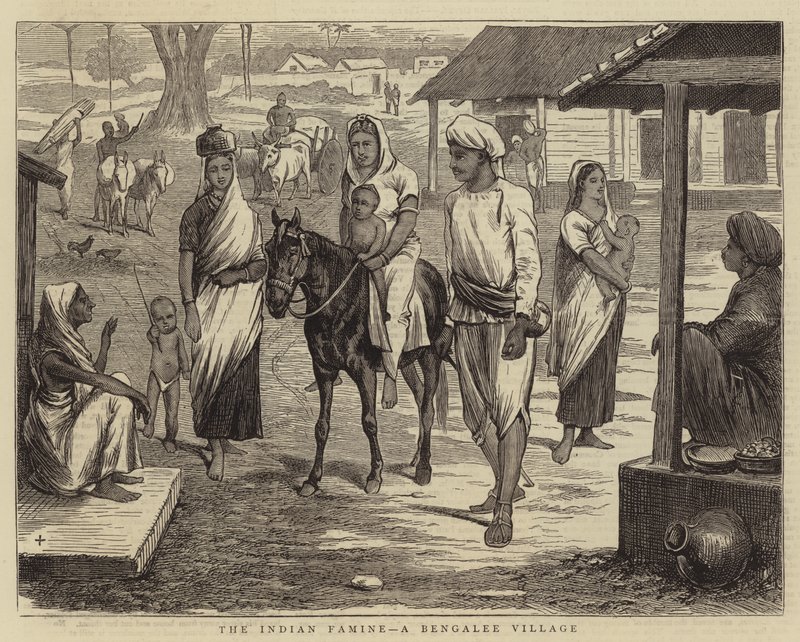 भारतीय अकाल, एक बंगाली गांव (उत्कीर्णन) द्वारा अंग्रेजी स्कूल