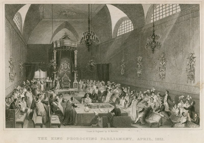 किंग ऑफ़ प्रोगोगिंग पार्लियामेंट, लॉर्ड ऑफ़ हाउस, अप्रैल 1831 में द्वारा अंग्रेजी स्कूल