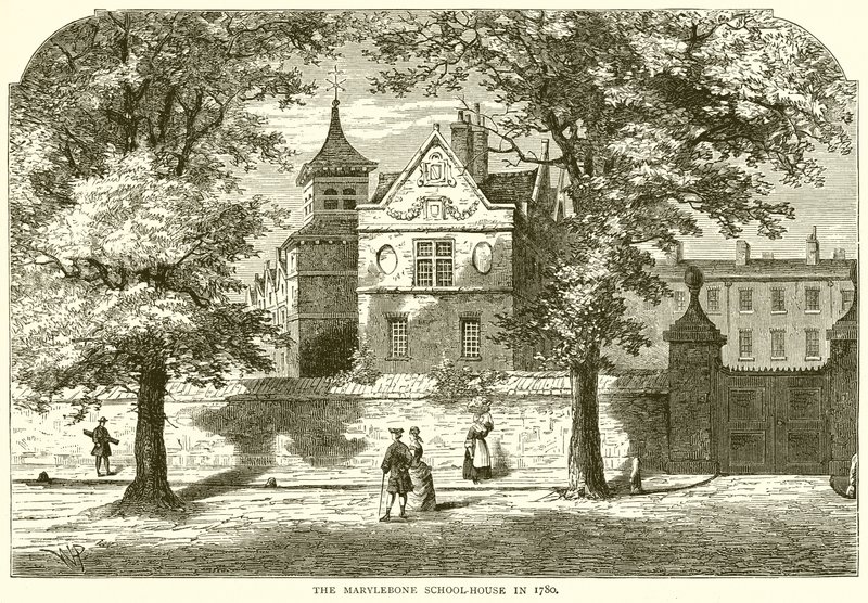 1780 में मैरीलेबोन स्कूल-हाउस द्वारा अंग्रेजी स्कूल