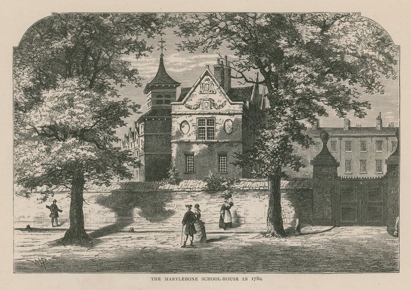 1780 में मैरीलेबोन स्कूल हाउस द्वारा अंग्रेजी स्कूल