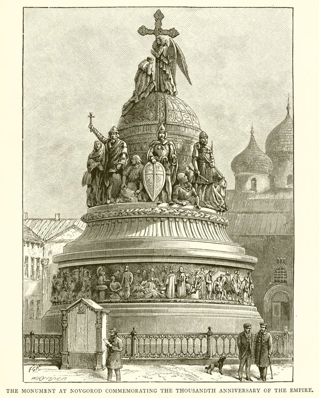 नोवगोरोड द मॉन्यूमेंट एट द थाउज़ेंडथ एनिवर्सरी ऑफ़ द एम्पायर, 1862 द्वारा अंग्रेजी स्कूल