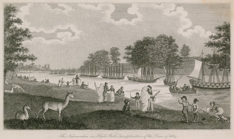 1814 की शांति के उपलक्ष्य में हाइड पार्क में नौमाचिया द्वारा अंग्रेजी स्कूल