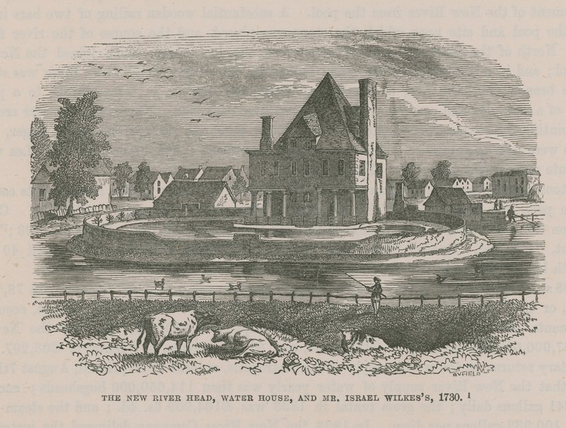 द न्यू रिवर हेड, वॉटर हाउस और मि। इज़राइल विल्केस, 1730 द्वारा अंग्रेजी स्कूल