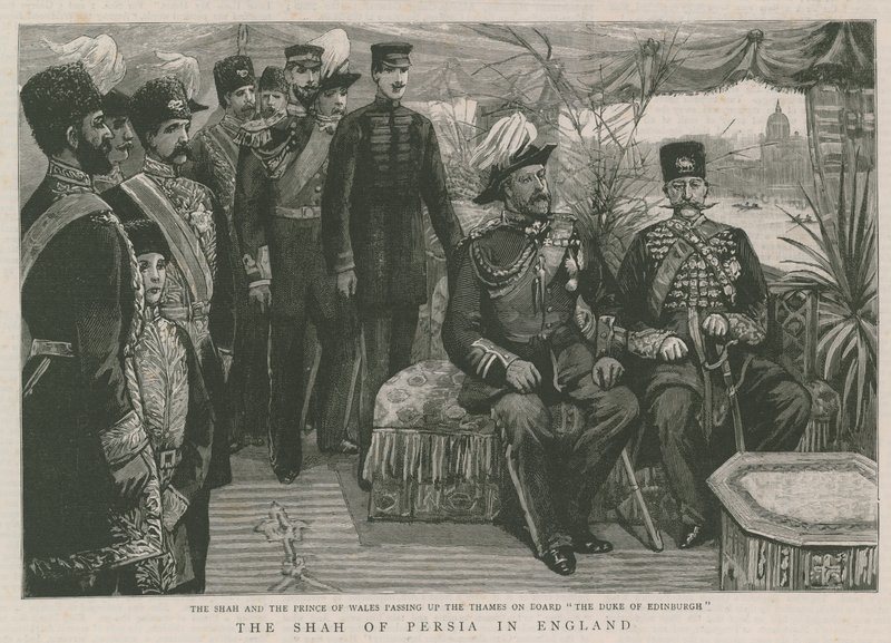 शाह और वेल्स के राजकुमार एडिनबर्ग के ड्यूक बोर्ड पर थेम्स को पार करते हुए द्वारा अंग्रेजी स्कूल