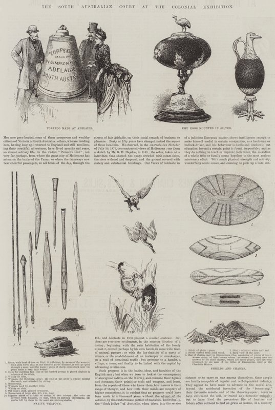 औपनिवेशिक प्रदर्शनी में दक्षिण ऑस्ट्रेलियाई न्यायालय (उत्कीर्णन) द्वारा अंग्रेजी स्कूल