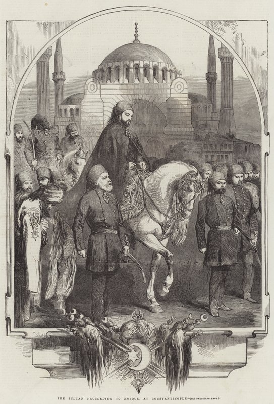 कॉन्स्टेंटिनोपल (उत्कीर्णन) में मस्जिद की ओर बढ़ते सुल्तान द्वारा अंग्रेजी स्कूल