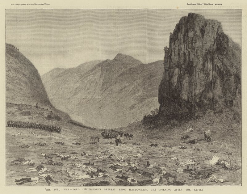 ज़ुलु युद्ध, लॉर्ड चेम्सफोर्ड रिट्रीट फ्रॉम इसंदल्वाना द मॉर्निंग ऑफ़ द बैटल (उत्कीर्णन) द्वारा अंग्रेजी स्कूल