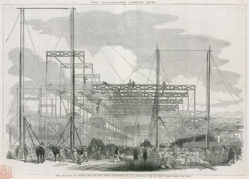 1851 की महान प्रदर्शनी के लिए लंदन के हाइड पार्क में इमारत द्वारा अंग्रेजी स्कूल