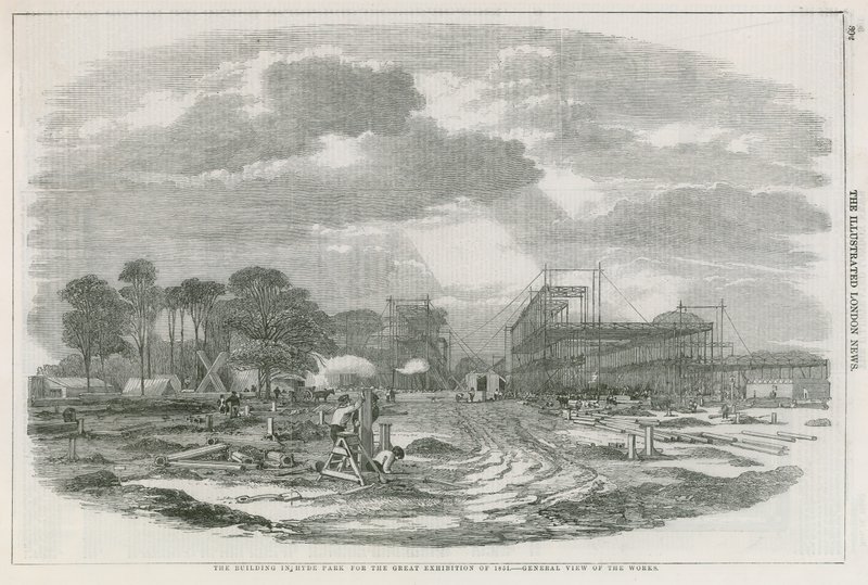 1851 की महान प्रदर्शनी के लिए लंदन के हाइड पार्क में इमारत द्वारा अंग्रेजी स्कूल