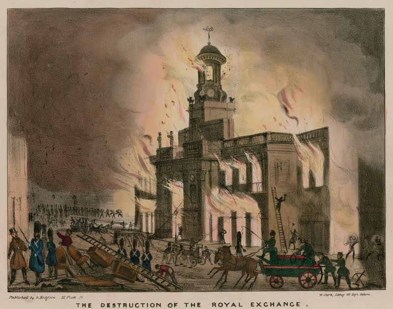 10 जनवरी, 1838 की रात को आग से, लंदन में रॉयल एक्सहैब का विनाश द्वारा अंग्रेजी स्कूल