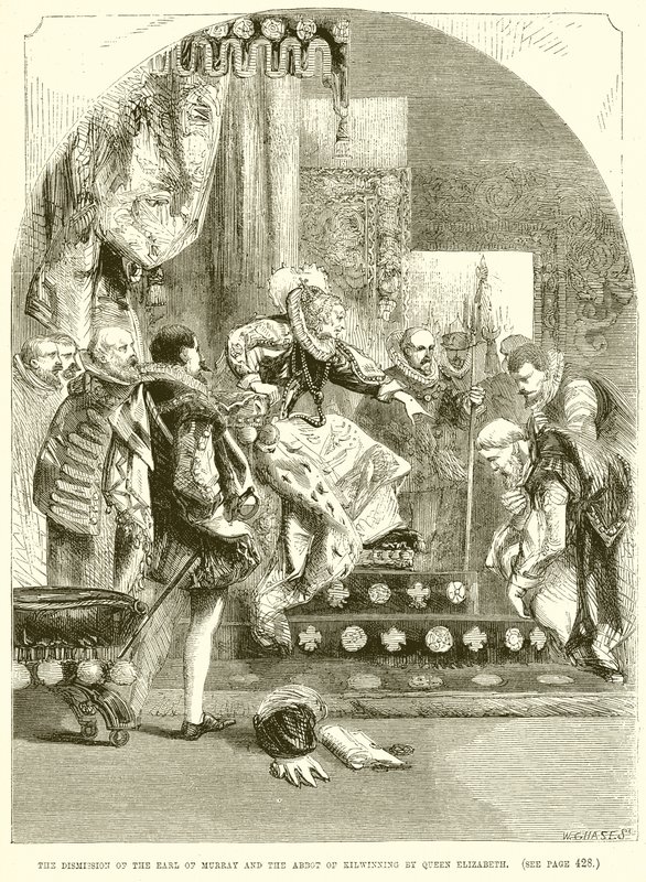 क्वीन एलिजाबेथ द्वारा अर्ल ऑफ मुर्रे और किलबिनिंग के मठाधीश का प्रवेश द्वारा अंग्रेजी स्कूल