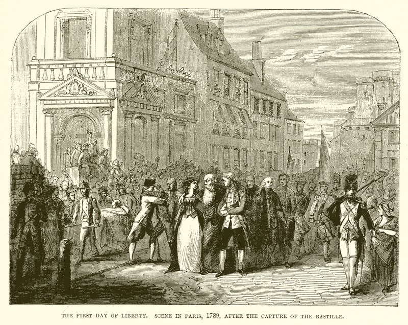लिबर्टी का पहला दिन। बैस्टिल पर कब्जे के बाद पेरिस में दृश्य, 1789 द्वारा अंग्रेजी स्कूल