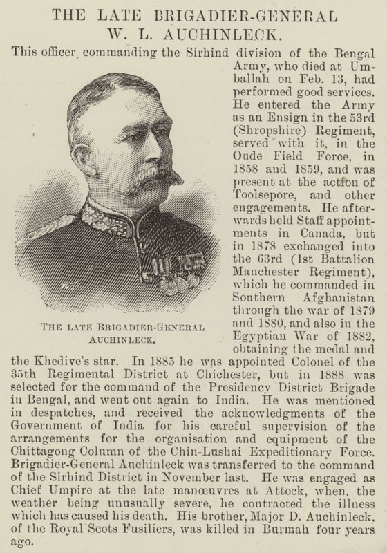 दिवंगत ब्रिगेडियर-जनरल WL Auchinleck (उत्कीर्णन) द्वारा अंग्रेजी स्कूल