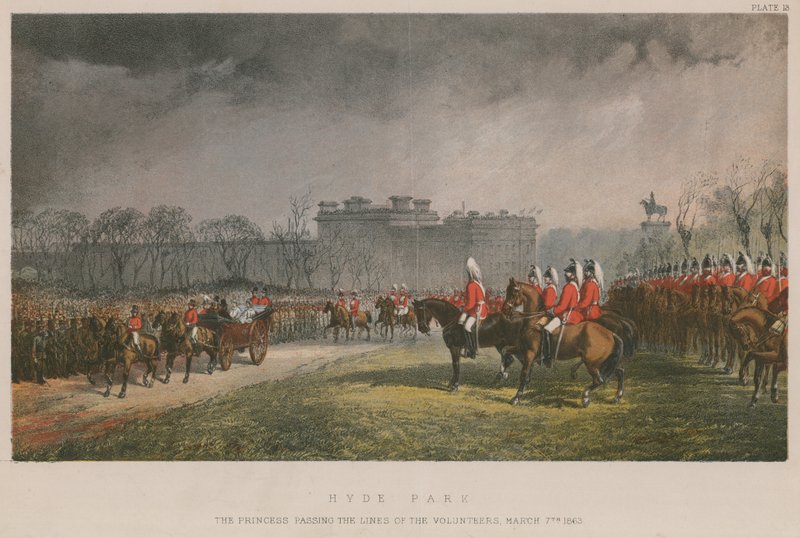 7 मार्च 1863 को स्वयंसेवकों की पंक्तियों को पार करती राजकुमारी द्वारा अंग्रेजी स्कूल