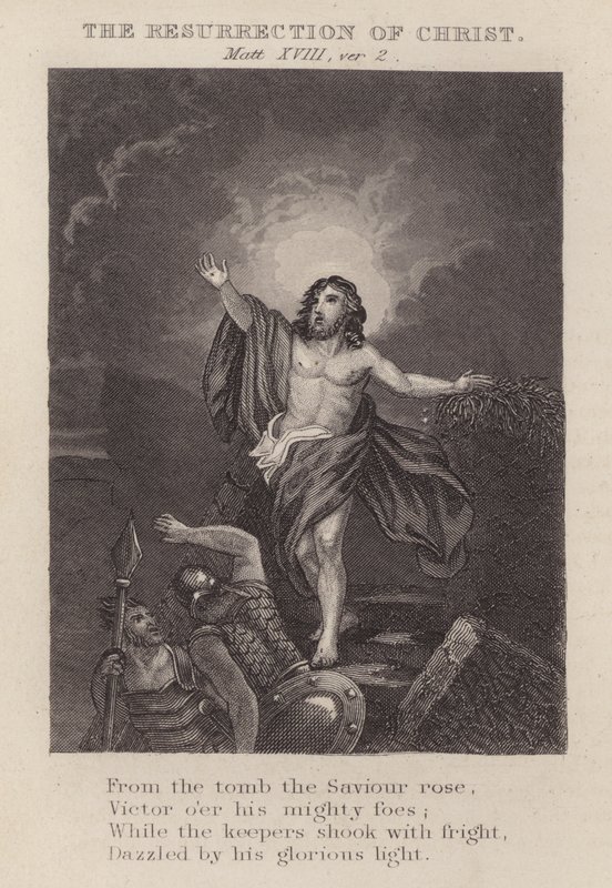 क्राइस्ट का पुनरुत्थान, मैथ्यू XVIII, वर् 2 (उत्कीर्णन) द्वारा अंग्रेजी स्कूल