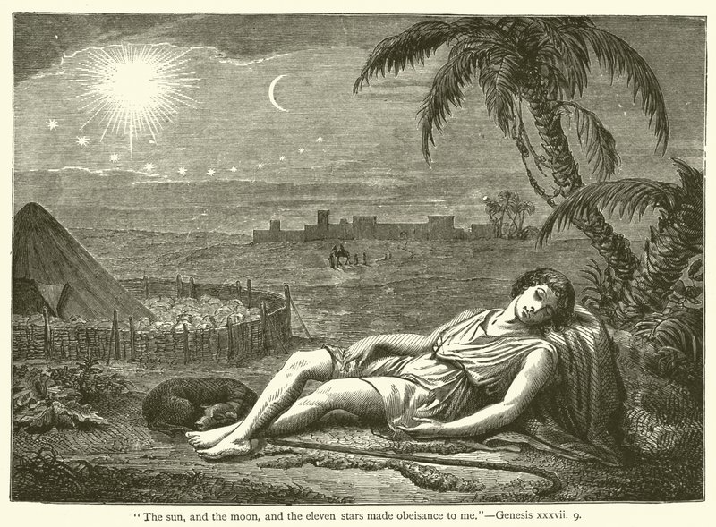 "सूर्य, और चंद्रमा, और ग्यारह सितारों ने मुझे प्रणाम किया", उत्पत्ति, xxxvii, 9 (उत्कीर्णन) द्वारा अंग्रेजी स्कूल