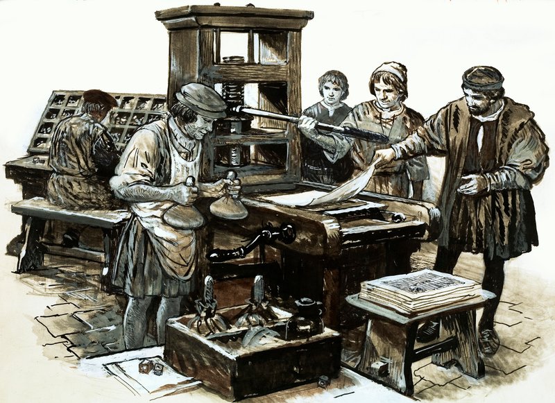 इंग्लैंड में तीसरा प्रिंटिंग प्रेस 1480 में सेंट एल्बंस में स्थापित किया गया था (कागज पर गौचे) द्वारा अंग्रेजी स्कूल