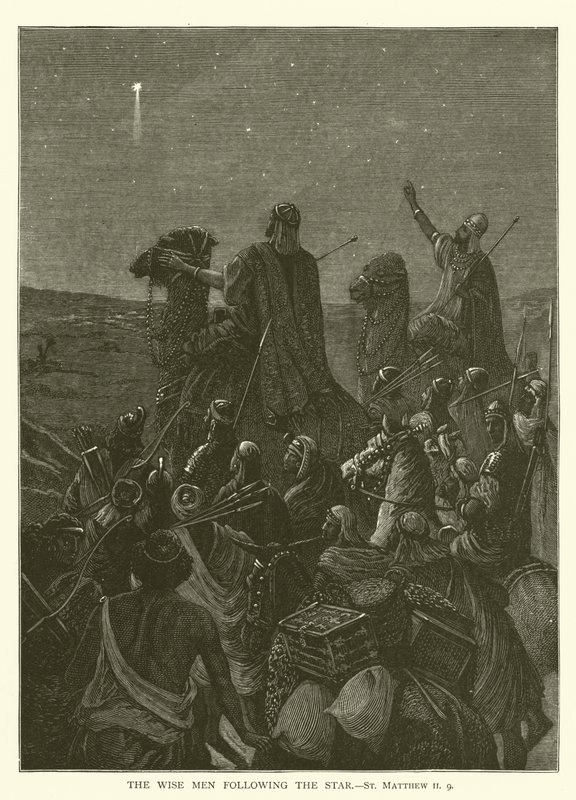 स्टार का अनुसरण करने वाले बुद्धिमान पुरुष, सेंट मैथ्यू II, 9 (उत्कीर्णन) द्वारा अंग्रेजी स्कूल